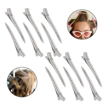 Imagem de Kit 12 Presilha Prendedor Cabelo Bico de Pato Jacaré Metal Penteado Sa