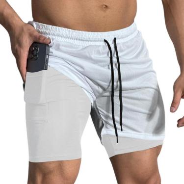 Imagem de Short Treino Dry Térmico 2 em 1 com Bolso para Aparelhos Cel e Porta-Toalha Calção Fitn...