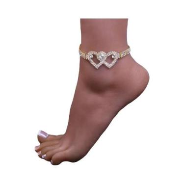 Imagem de Pulseira De Tornozelo Feminina Com Coração Duplo De Cristal Brilhante 
