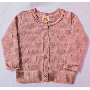 Imagem de Casaquinho Bebê Corações Tricot - Agaéli Kids, Rosa claro, M