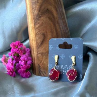 Imagem de Brinco de cesta (ouro)- ágata rosa - Nova Topázio