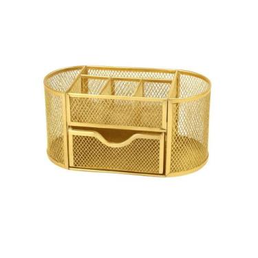 Imagem de Organizador De Mesa Dourado Luxo PortaTreco Porta Maquiagem Metal Aram