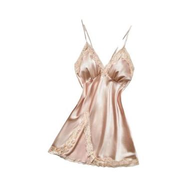 Imagem de Camisola Feminina De Verão Com Decote Em V E Renda, Fina E Respirável,