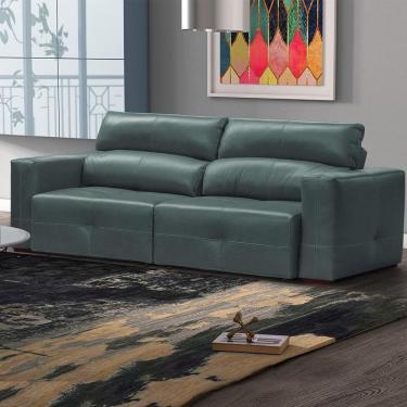 Imagem de Sofá Monica 3 Lugares Reclinável e Retrátil 252cm Azul Couro Gran Belo