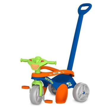 Imagem de Triciclo Mototico Azul Passeio E Pedal Com Haste Removível - Bandeiran
