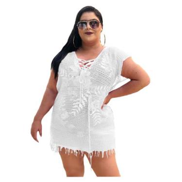 Imagem de Saída De Praia Vestido Com Ilhós Franja Plus Size - PLUS MESMO E DAÍ, 
