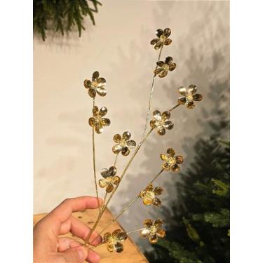 Imagem de Galho decorativo aramado dourado com pétala de cristal dourado 70cm - 