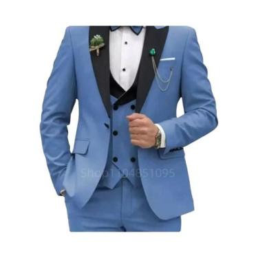 Imagem de Terno Slim Fit Rosa Vermelho 3 Peças Masculino: Blazer Transpassado, C