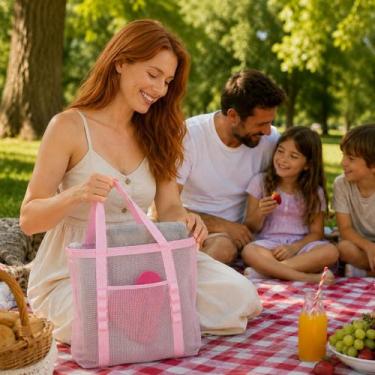Imagem de Bolsa de praia-clube multiuso passeios e viagem resort cor:rosa - AURO