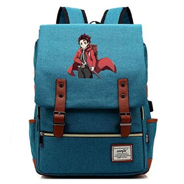 Imagem de Mochila escolar Kamado Nezuko Demon killer Character Retrô mochila para laptop, mochila de lona unissex, Ciano, Large, Clássico