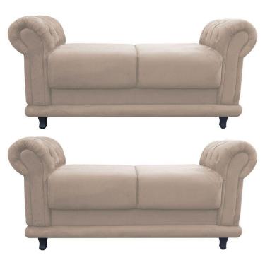 Imagem de Kit 2 Recamier Barcelona Namoradeira Suede Bege D`Rossi