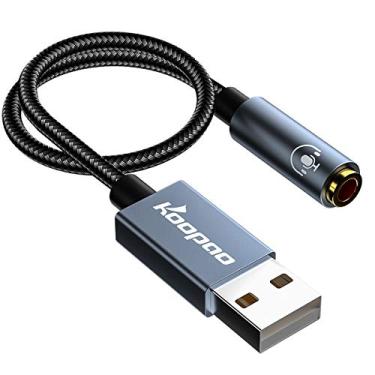 Imagem de Adaptador de áudio USB para conector de 3,5 mm, placa de som USB externa KOOPAO 2 em 1, adaptador de som auxiliar de 3,5 mm para USB para conector de áudio, suporte CTIA OMTP, fone de ouvido TRRS para