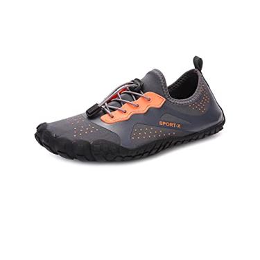 Imagem de Bestgift Sapatos respiráveis de tamanho grande, sapatos de cinco dedos, sapatos de praia de verão para homens e mulheres, secagem rápida laranja cinza 33.5