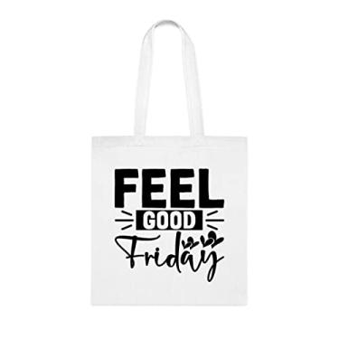 Imagem de Sacola Feel Good Friday, presente de sexta-feira, bolsa de ombro de sexta-feira, bolsas reutilizáveis de sexta-feira, ideia de presente de cesta de Natal de, Branco