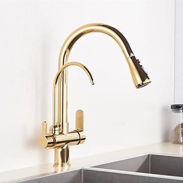 Imagem de Guindaste filtrado preto fosco para cozinha pull out spray 360 rotação torneira filtro de água três vias misturador torneira de cozinha, tipo A, ouro, 1