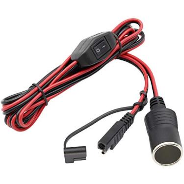 Imagem de AAOTOKK SAE Cabo de bateria para isqueiro de cigarro, 16 AWG 12 V plugue fêmea para SAE 2 pinos de desconexão rápida adaptador cabo de carregamento com interruptor (2,4 m/7,8 ft-F)
