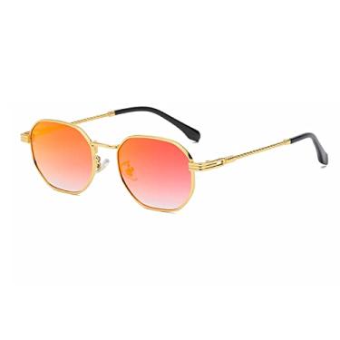 Imagem de Metal Vintage Piloto Óculos de Sol Masculino Feminino Design Clássico Óculos de Sol Hexágono Espelho Reflexão Gafas, C06 Ouro Vermelho, China