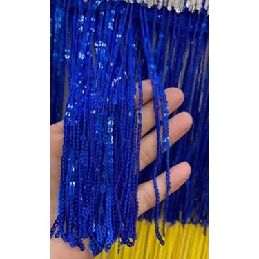 Imagem de Tecidos de renda de franja de borla a laser de 17 cm para artesanato de roupas de exibição fazendo decoração de saia de vestido, azul profundo, 5 jardas