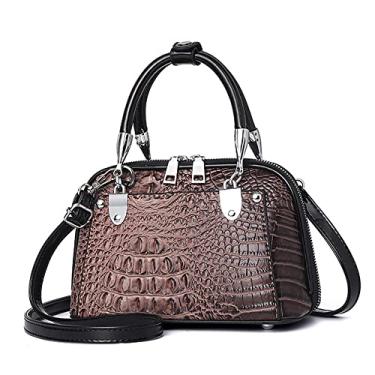 Imagem de Bolsa tiracolo feminina pequena com alça superior bolsa de couro crocodilo bolsa de ombro moderna bolsas de ombro, Caqui