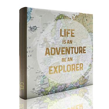 Imagem de Holoary Álbum de fotos 10 x 15 cm, duas imagens por página, área de escrita de memorandos para cada bolso, 160 bolsos 10 x 15 cm, capa de livro impressa, design de viagem, mapa múndi aventura