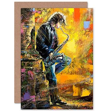 Imagem de Fine Art Prints Cartão de felicitações saxofone de jazz músico com envelope interno de qualidade premium