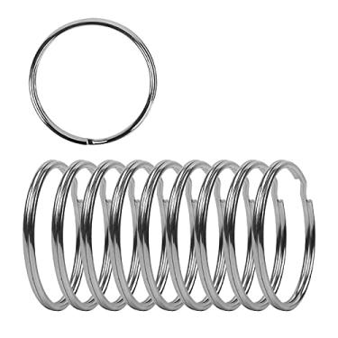 Imagem de Chaveiro chaveiro plano de 5 cm – chaveiros grandes divididos – chaveiro circular de bordas redondas de aço prata – conector de chaveiro resistente (pacote com 10)