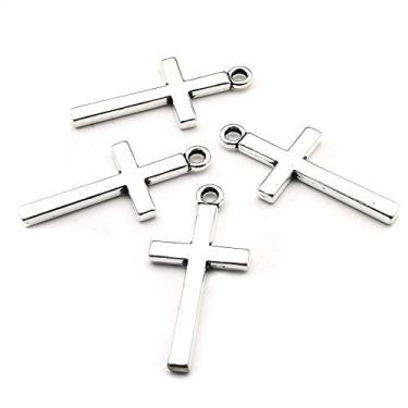 Imagem de Pingente de berloques de cordas pequenos de prata para criação de joias Acessório de descobertas artesanais para pulseira de colar "Faça você mesmo", Antique Silver#13x27mm, 50