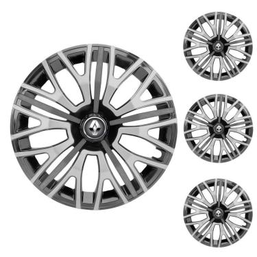 Imagem de Jogo Calota Aro 14 Triton Sport Black Silver Graphite Elitte Preto Prata Grafite + Emblema Resinado Renault (Sandero Logan Clio Scenic Megane Kwid)