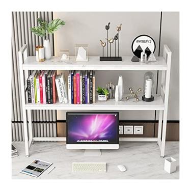 Imagem de KIZQYN Estante de livros de 3 camadas prateleira organizadora de armazenamento prateleiras mármore e moldura de metal branco organizador de espaço de escritório em casa para armazenar livros, arquivos, materiais de escritório estante (tamanho: 95cmx24cmx83cm)