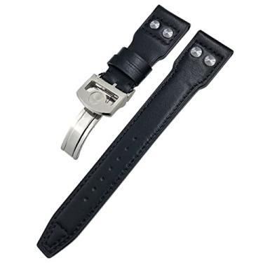 Imagem de CZKE 21 mm rebites pulseira de couro genuíno apto para IWC Big Pilot TOP GUN Watch IW3777 pulseira de couro de bezerro (cor: preto preto 2-01, tamanho: fivela preta)