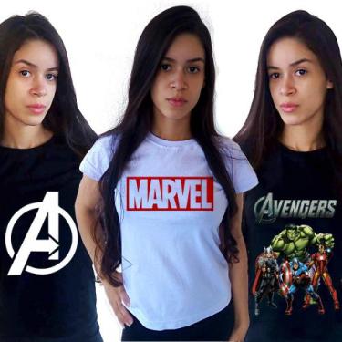 Imagem de Kit 3 Camisa Camiseta Feminina Babylook Vingadores Marvel - Adquirido