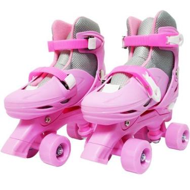 Imagem de Patins Infantil Clássico Quad 4 Rodas Roller De Rua Feminino Rosa Impo