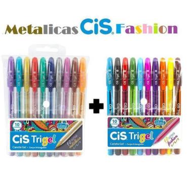 Imagem de Kit Com 20 Canetas Cis Trigel Cores Fashion + Metalicas