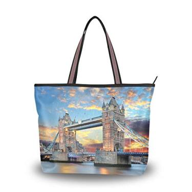 Imagem de Bolsa feminina My Daily Fashion, bolsa de ombro com paisagem urbana da Tower Bridge Londres grande, Multicoloured, Large