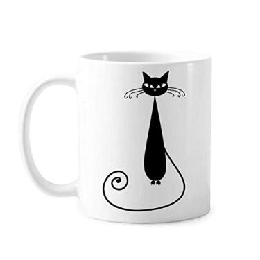 Imagem de Contorno de arte de animal preto amante de gatos Caneca de Halloween Cerâmica Café Porcelana Caneca Talheres