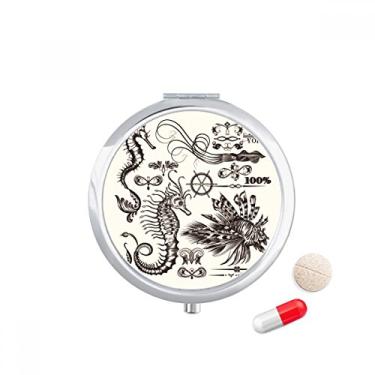 Imagem de Caixa de comprimidos com ilustração de vida marinha para hipopótamo preto, caixa de armazenamento de medicamentos, dispensador de recipiente