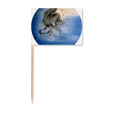 Imagem de Orquídea Fantasia Menina Estilo Chinês Aquarela Palito Bandeiras Marcador Topper Decoração de Festa