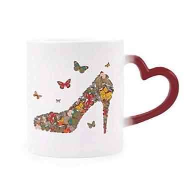 Imagem de Borboleta e sapatos de salto alto, caneca sensível ao calor, copo de grés que muda de cor vermelha