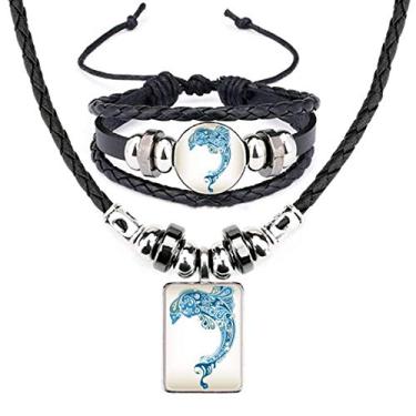 Imagem de Conjunto de joias de pulseira de couro com estampa de golfinho oceano azul