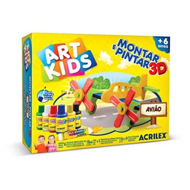 Imagem de Brinquedo para Colorir Avião 3D Madeira, Acrilex, Multicor, pacote de 4