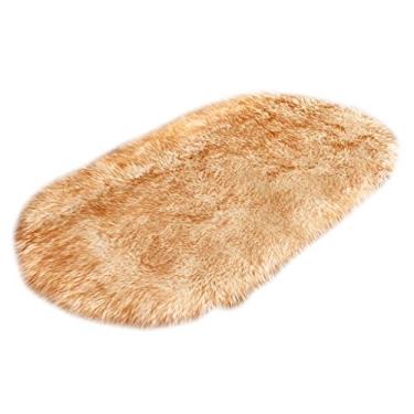 Imagem de joyMerit Tapete oval fofo de 60 x 90 cm para sala de estar e quarto - branco e amarelo