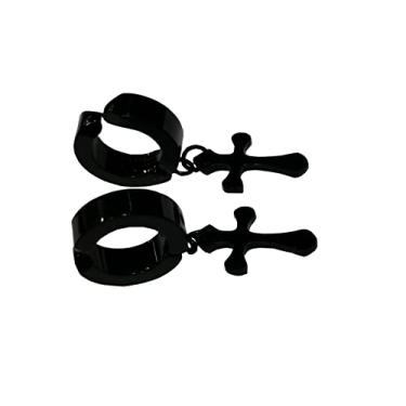 Imagem de Brinco Falso Pressão Argola Cruz Crucifixo 1 par Cor:preto