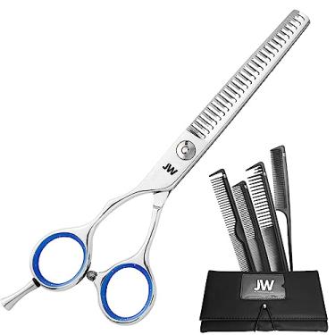 Imagem de Tesoura profissional de cabelo JW S2 e 6 peças. Conjunto de pentes de carbono profissional (27 dentes mais finos na mão esquerda)