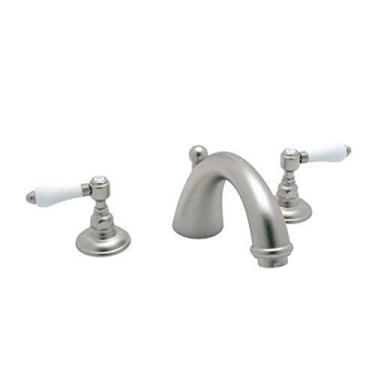 Imagem de Rohl Torneira de banheira romana San Julio A2154LPSTN com puxadores de alavanca de porcelana, níquel acetinado