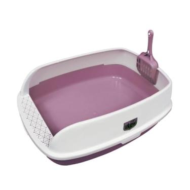 Imagem de Generic Caixa de areia para gatos, uso interno, comadre para animais de estimação, pequenos animais, anti-respingos, semi-fechado, coelho, viagem, penico, ROSA