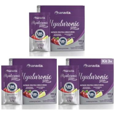 Imagem de Kit 3x Hyaluronic Verisol Sanavita - Ácido Hialurônico 120mg com Colágeno Verisol (90 sachês) (Kit 3x Cranberry com Limão)