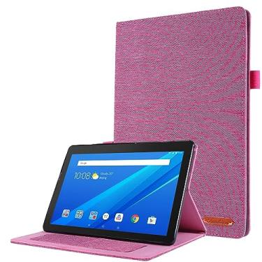 Imagem de Compatível com Lenovo Tab E10 (TB-X104F) 10,1 polegadas 2019, capa protetora com suporte dobrável capa de impressão de tecido com despertar automático com compartimentos para cartões (cor: rosa)