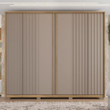 Imagem de Guarda Roupa Casal Ripado 6 Portas 4 Gavetas Suburban Buriti/Cinza