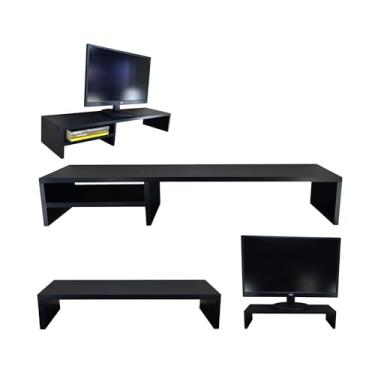 Imagem de kit 2 Suporte Para Monitor Elevado Mesa Home Office Setup Gamer Organizador MDF 90cm + 50cm (Preto)