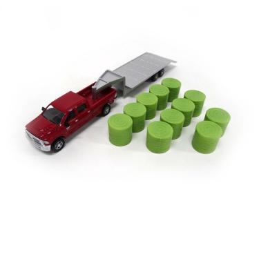 Imagem de Miniatura Camionete Dodge Ram 2500 Com Trailer e Fardos 1/64